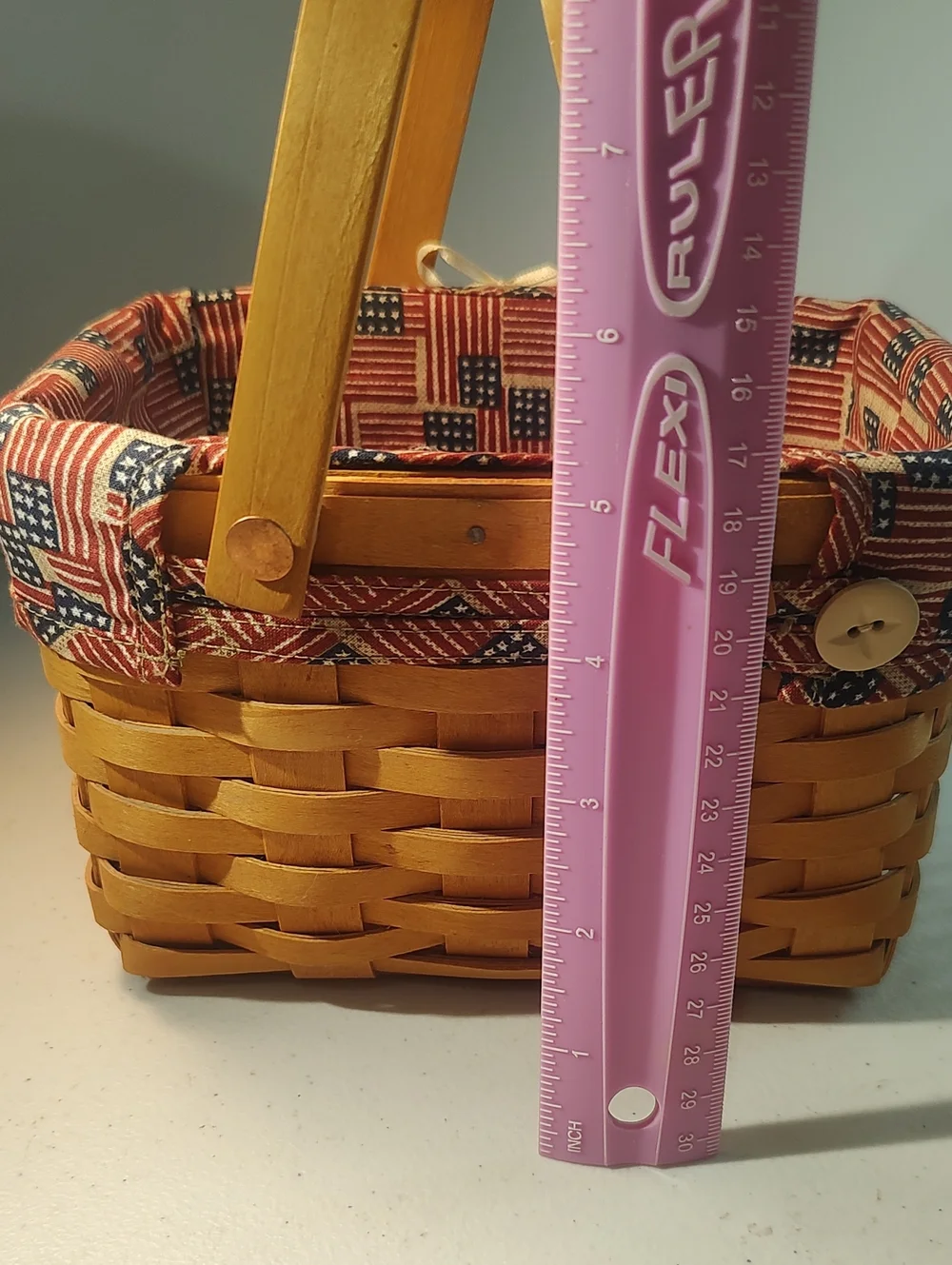 Longaberger Small Market Basket With Old Glory Liner, Flag Tie On, & Handle Tie